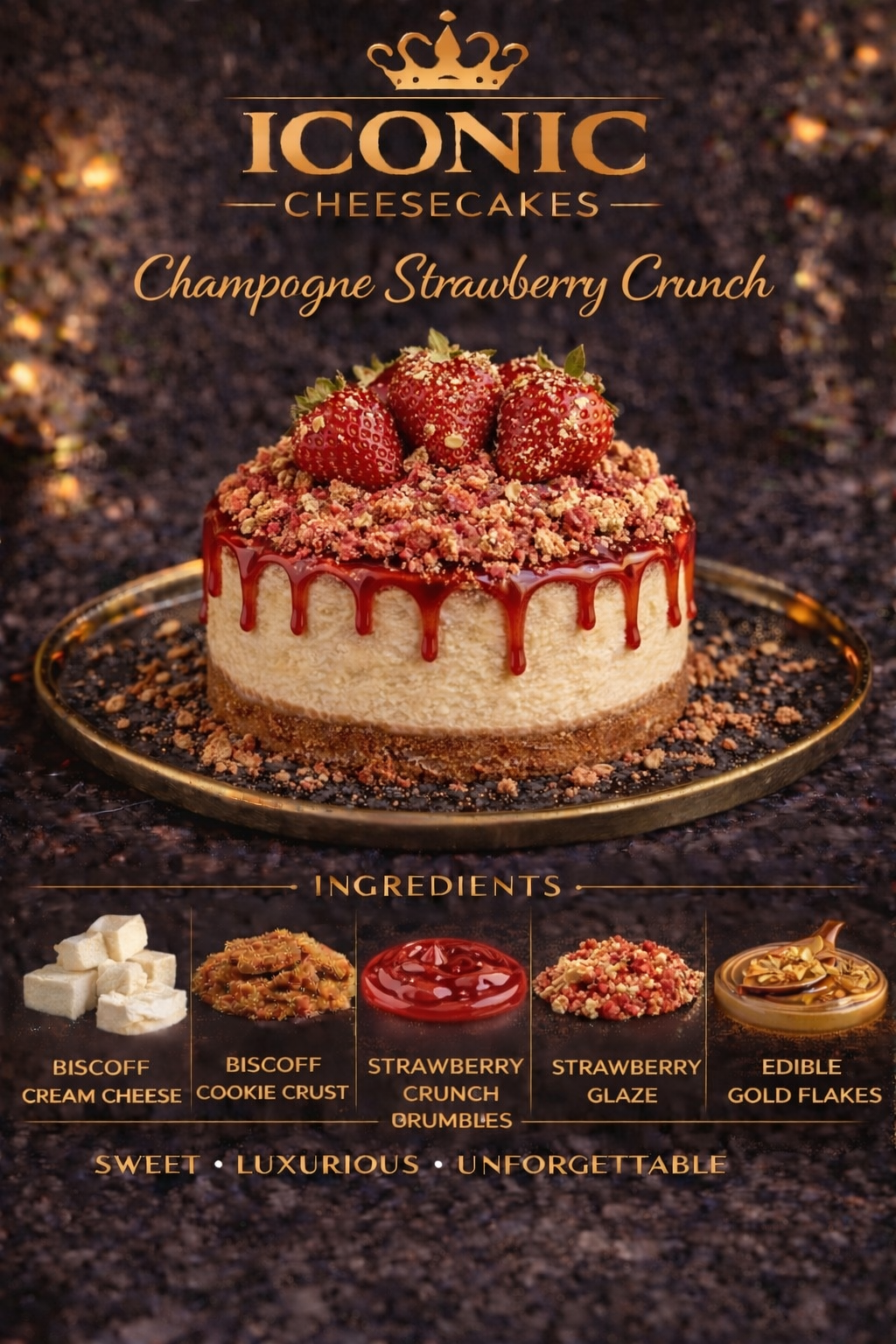 Champagne Strawberry Crunch- 4” Cheesecake